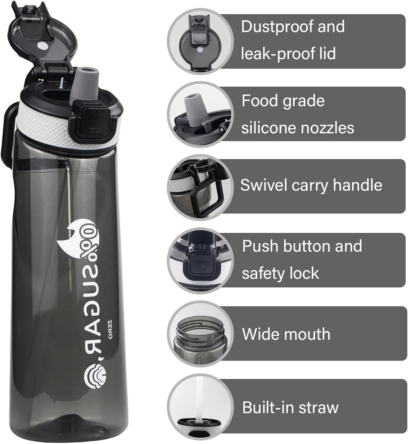 Upgrade Air Scented Up Water Bottle Set, Scent Water Bottle(24 oz/700 ml) with 10 Fruit Flavour Pods, Fruit Fragrance Scented Water Cup BPA Free Sports Water Cup for School, Gym(Black)