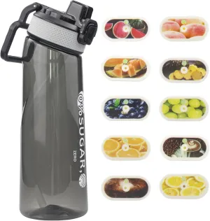 Upgrade Air Scented Up Water Bottle Set, Scent Water Bottle(24 oz/700 ml) with 10 Fruit Flavour Pods, Fruit Fragrance Scented Water Cup BPA Free Sports Water Cup for School, Gym(Black)