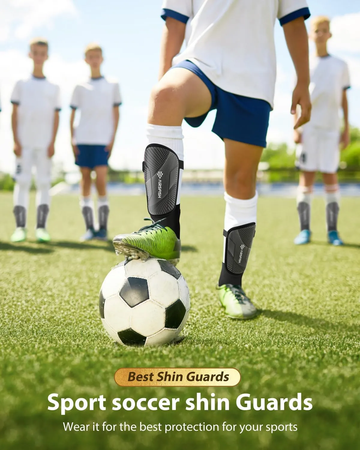 Upgraded Soccer Shin Guards for Kids Youth Adults, CE Certified AirsFish Shin Guard Sleeves Protection Gear for Boys Girls Soccer Games EVA Cushion Reduce Shocks and Injuries