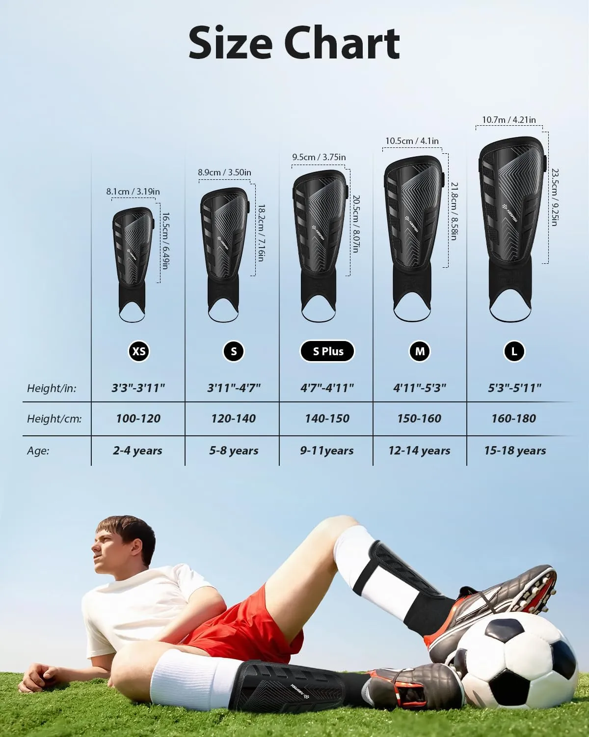 Upgraded Soccer Shin Guards for Kids Youth Adults, CE Certified AirsFish Shin Guard Sleeves Protection Gear for Boys Girls Soccer Games EVA Cushion Reduce Shocks and Injuries