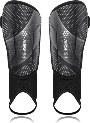 Upgraded Soccer Shin Guards for Kids Youth Adults, CE Certified AirsFish Shin Guard Sleeves Protection Gear for Boys Girls Soccer Games EVA Cushion Reduce Shocks and Injuries