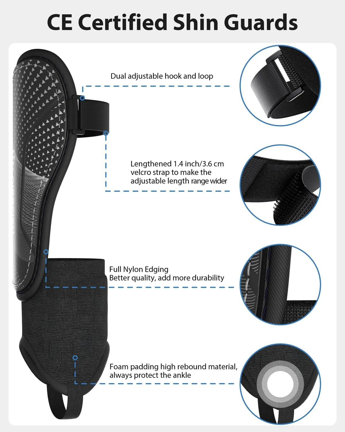 Upgraded Soccer Shin Guards for Kids Youth Adults, CE Certified AirsFish Shin Guard Sleeves Protection Gear for Boys Girls Soccer Games EVA Cushion Reduce Shocks and Injuries