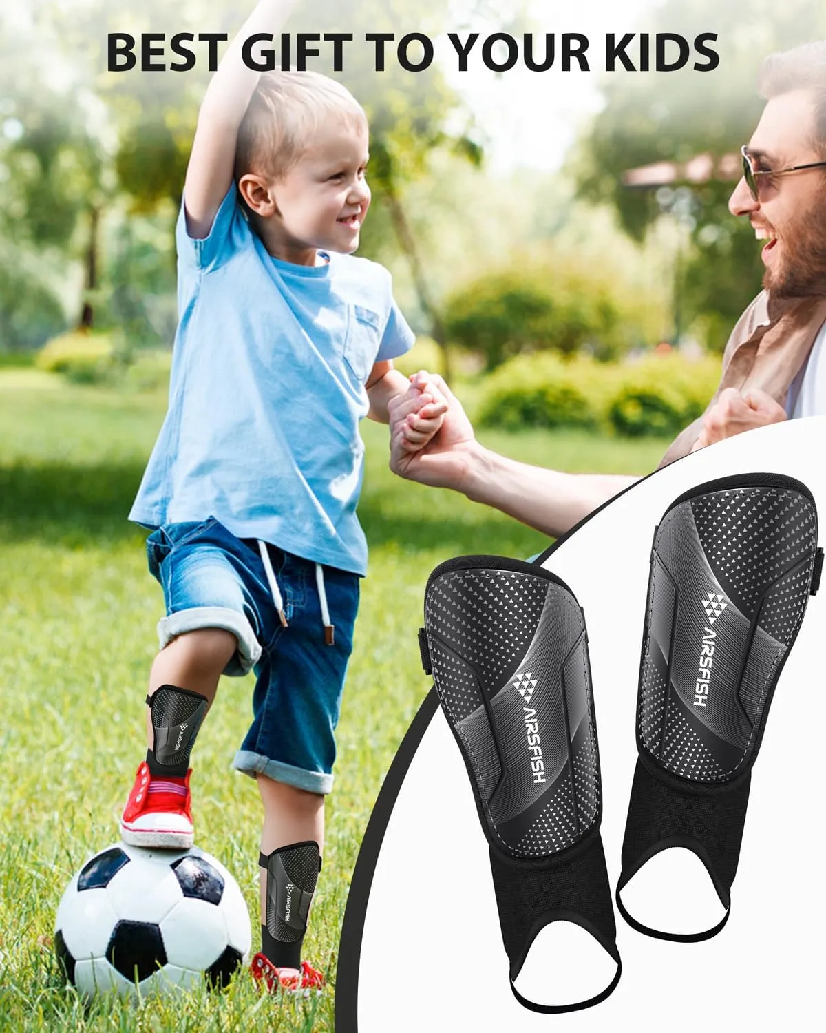 Upgraded Soccer Shin Guards for Kids Youth Adults, CE Certified AirsFish Shin Guard Sleeves Protection Gear for Boys Girls Soccer Games EVA Cushion Reduce Shocks and Injuries