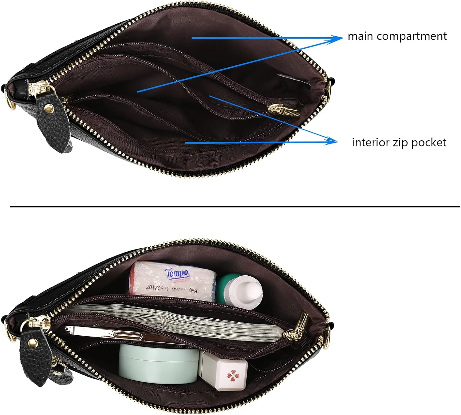 Uromee Wristlet Wallet Clutch Purses for Women Genuine Leather Crossbody Bag Handbag with Detachable Shoulder Chain