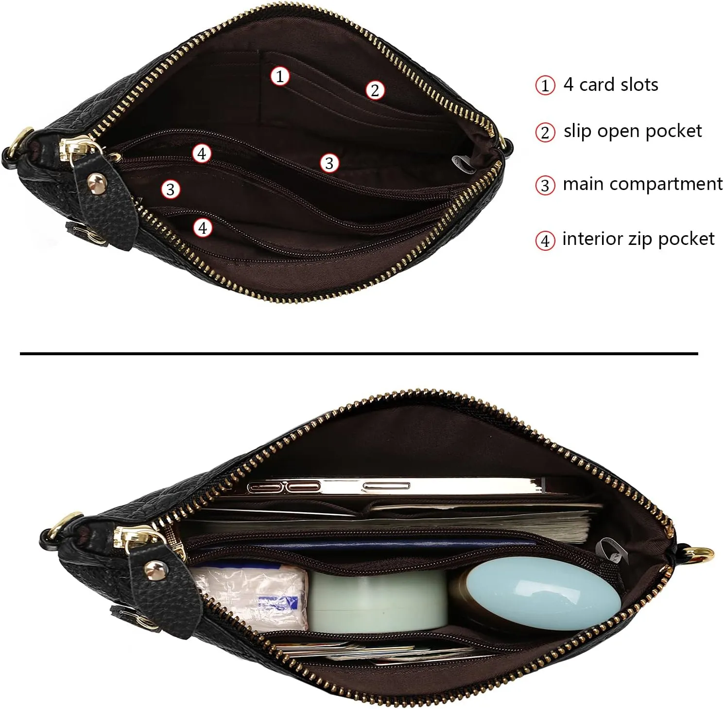 Uromee Wristlet Wallet Clutch Purses for Women Genuine Leather Crossbody Bag Handbag with Detachable Shoulder Chain