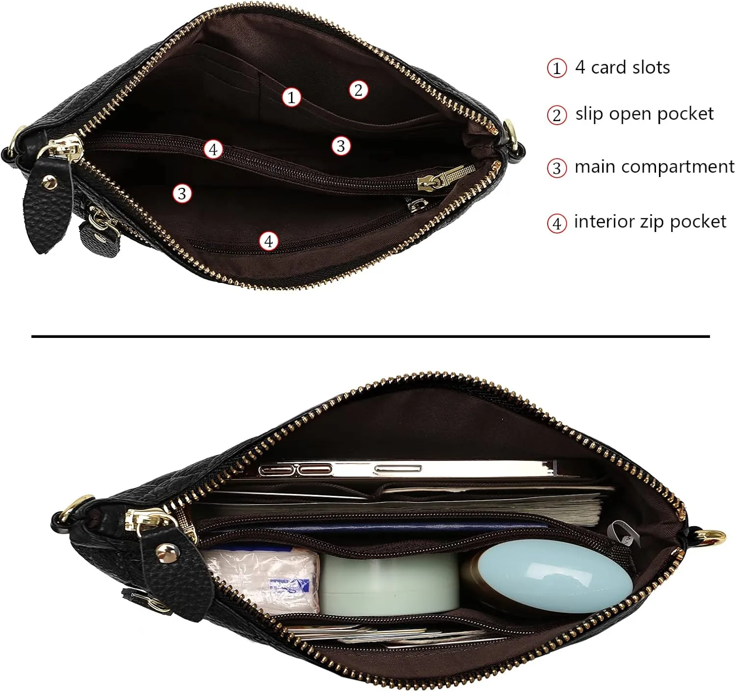 Uromee Wristlet Wallet Clutch Purses for Women Genuine Leather Crossbody Bag Handbag with Detachable Shoulder Chain