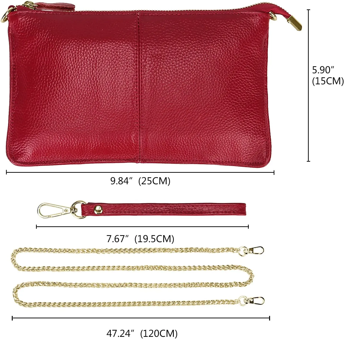 Uromee Wristlet Wallet Clutch Purses for Women Genuine Leather Crossbody Bag Handbag with Detachable Shoulder Chain
