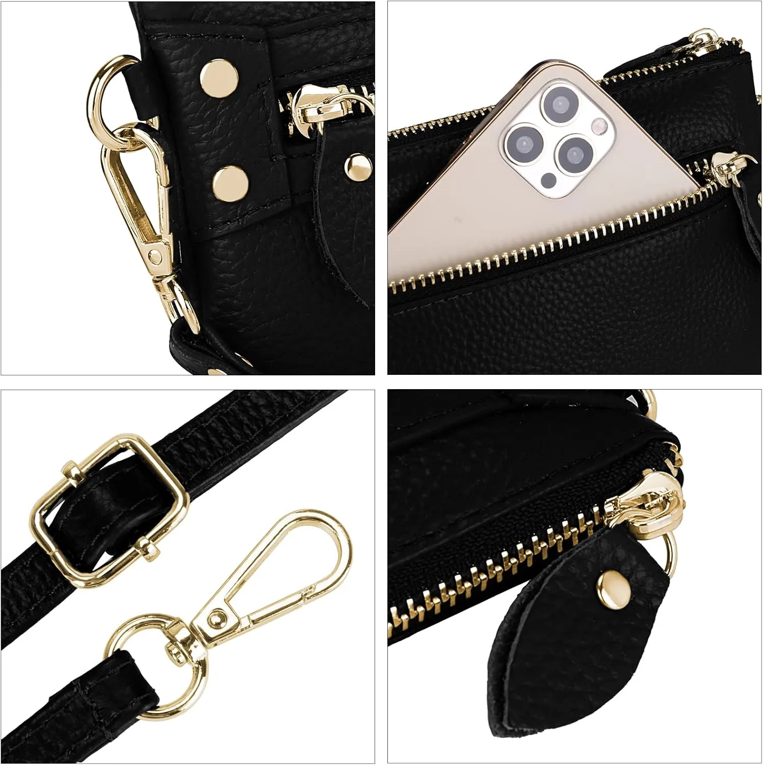 Uromee Wristlet Wallet Clutch Purses for Women Genuine Leather Crossbody Bag Handbag with Detachable Shoulder Chain