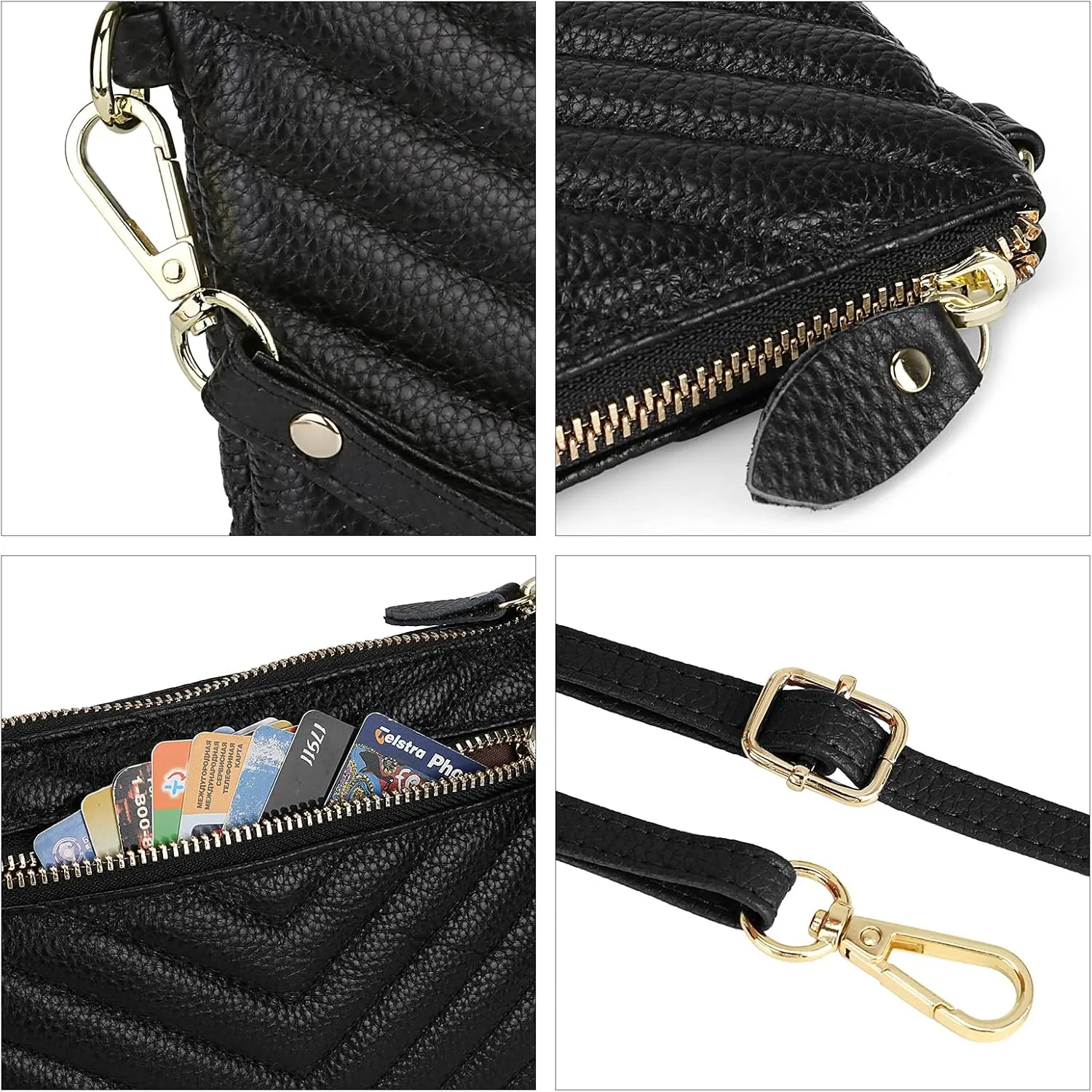 Uromee Wristlet Wallet Clutch Purses for Women Genuine Leather Crossbody Bag Handbag with Detachable Shoulder Chain