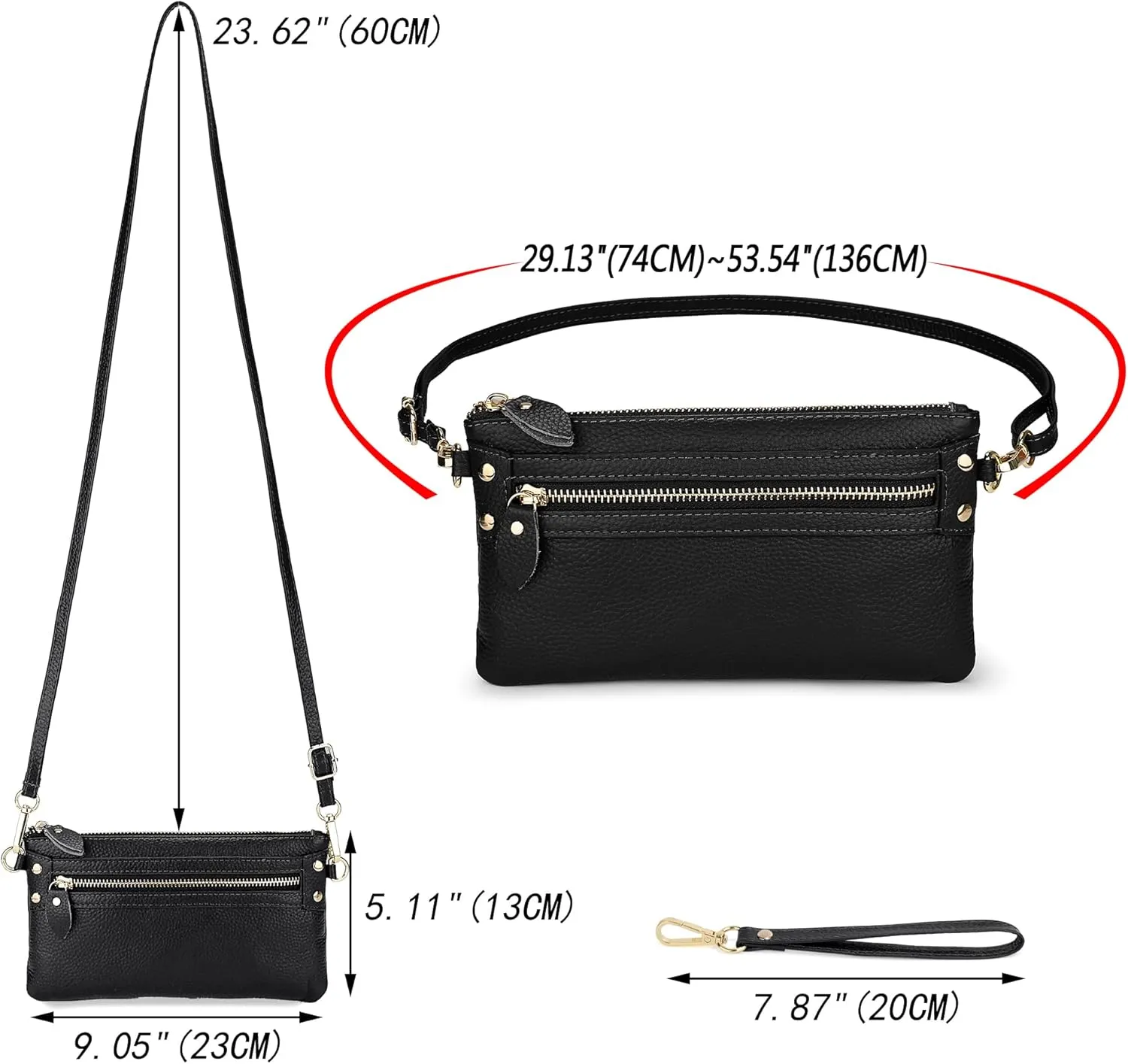 Uromee Wristlet Wallet Clutch Purses for Women Genuine Leather Crossbody Bag Handbag with Detachable Shoulder Chain