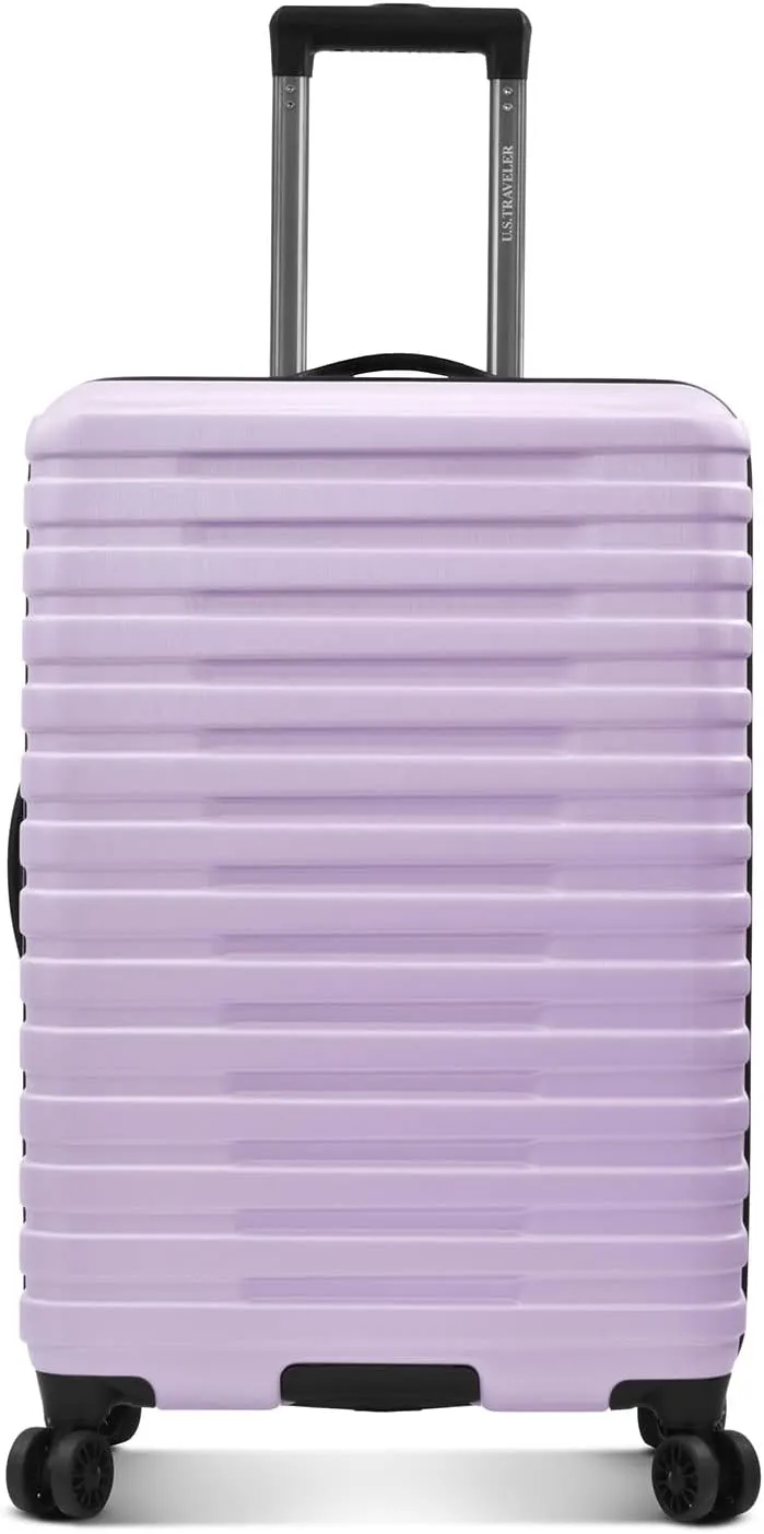 U.S. Traveler Boren Polycarbonate Hardside Rugged Travel Suitcase Luggage with 8 Spinner Wheels, Aluminum Handle, Lavender, Checked-Medium 26-Inch