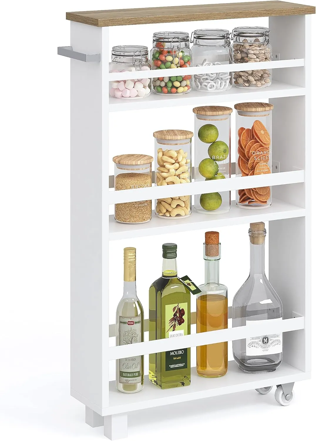 UTEX Slim Rolling Storage Cart, 4-Tier Utility Cart on Wheels, Mobile Kitchen Storage Shelf for Narrow Spaces, White