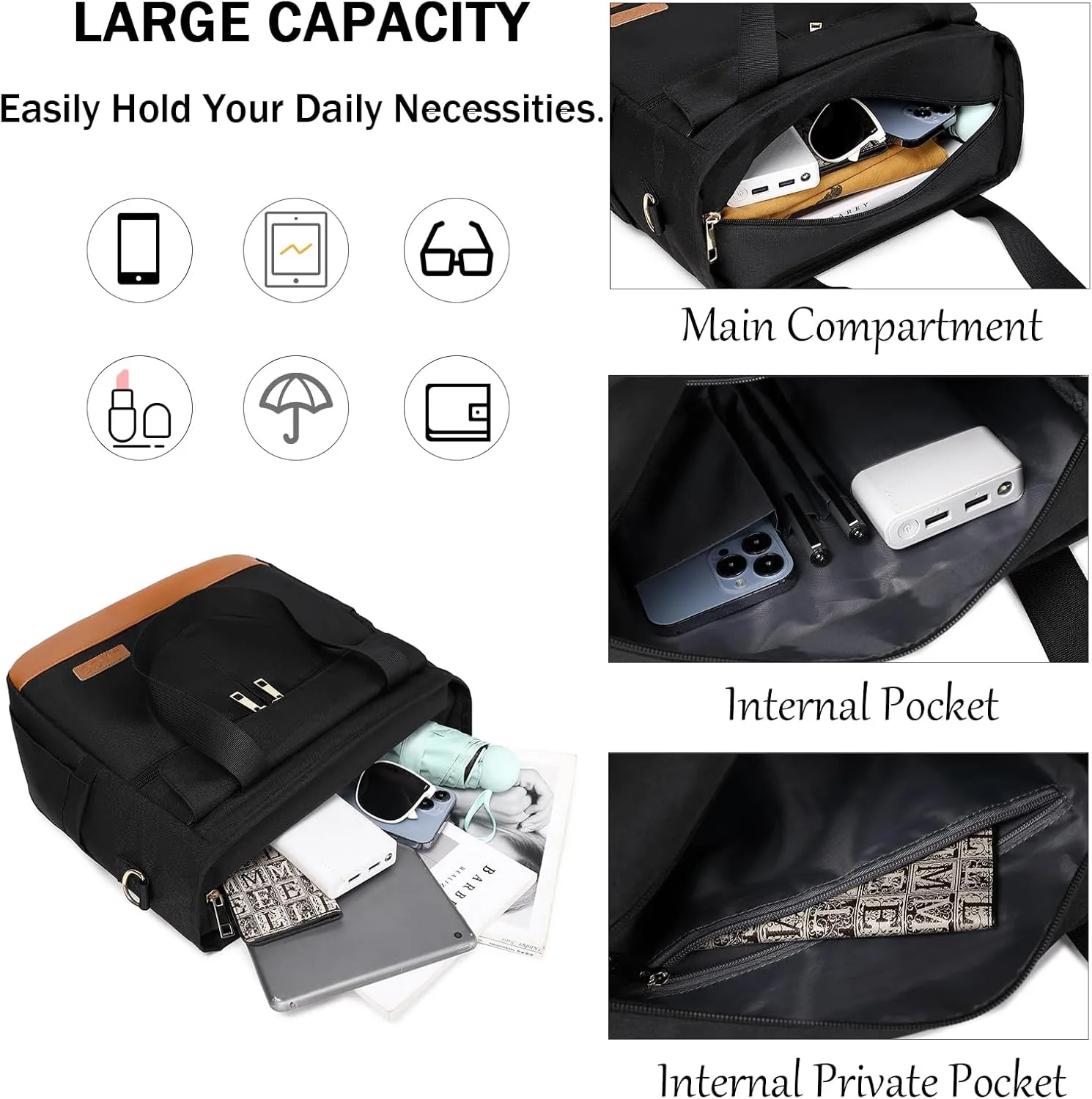 Utility Medium Tote Bag for Women & Men, Multi-Pocket Crossbody Handbag with Shoulder Strap
