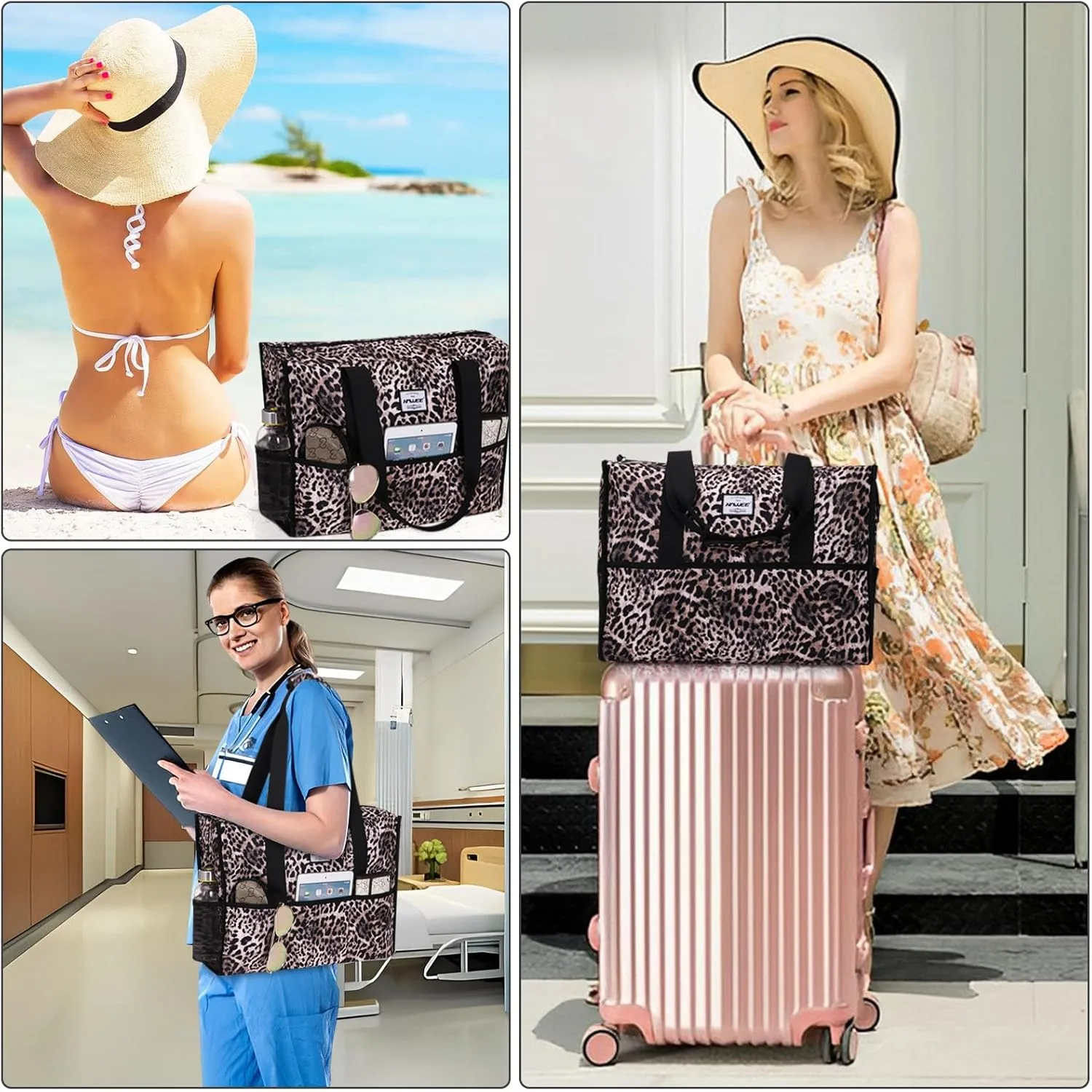 Utility Tote Bag with Laptop Compartment Luggage Sleeve Zippered Multi-pocket Commute Shoulder Purse for Nursing/Work