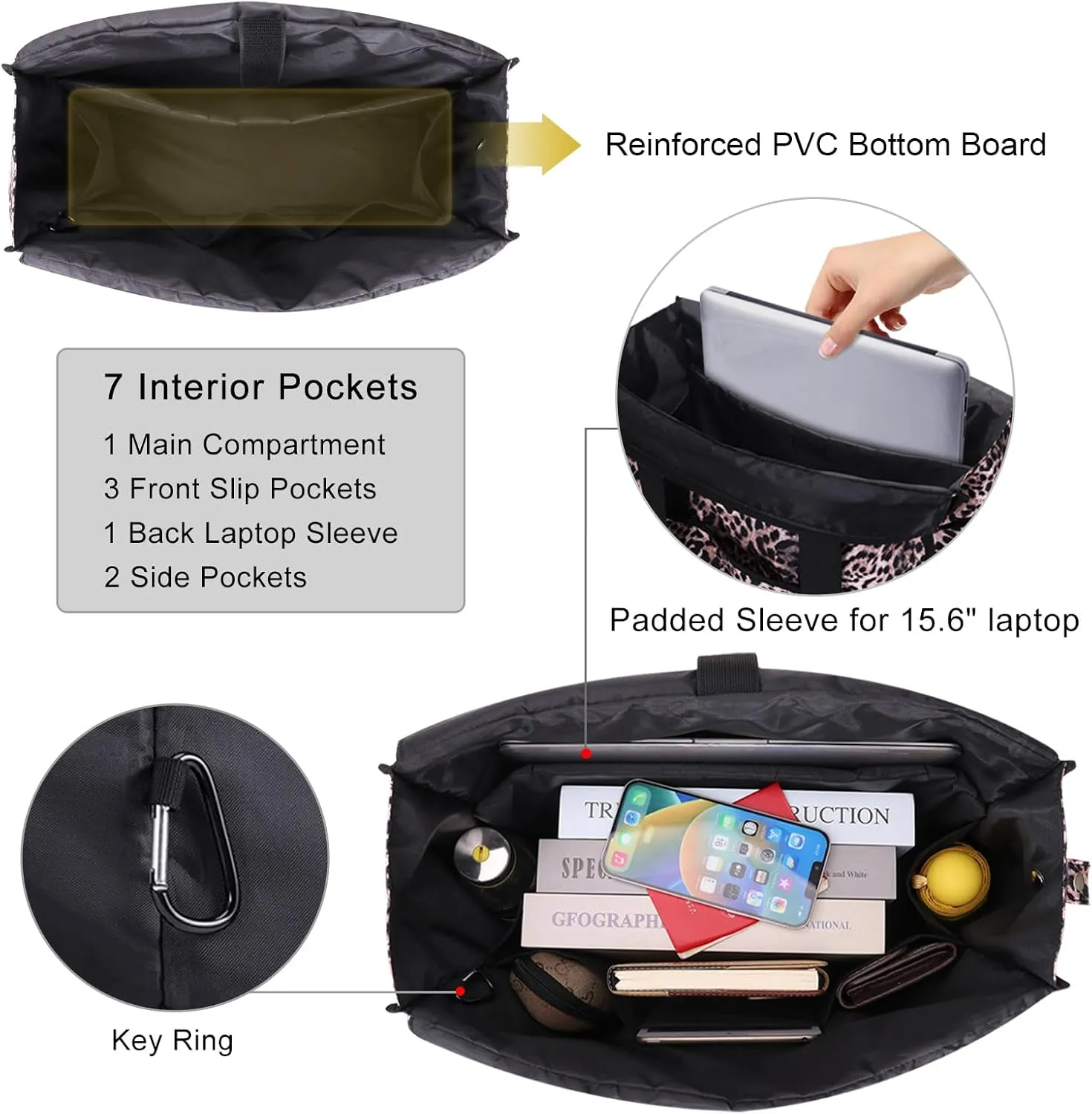 Utility Tote Bag with Laptop Compartment Luggage Sleeve Zippered Multi-pocket Commute Shoulder Purse for Nursing/Work