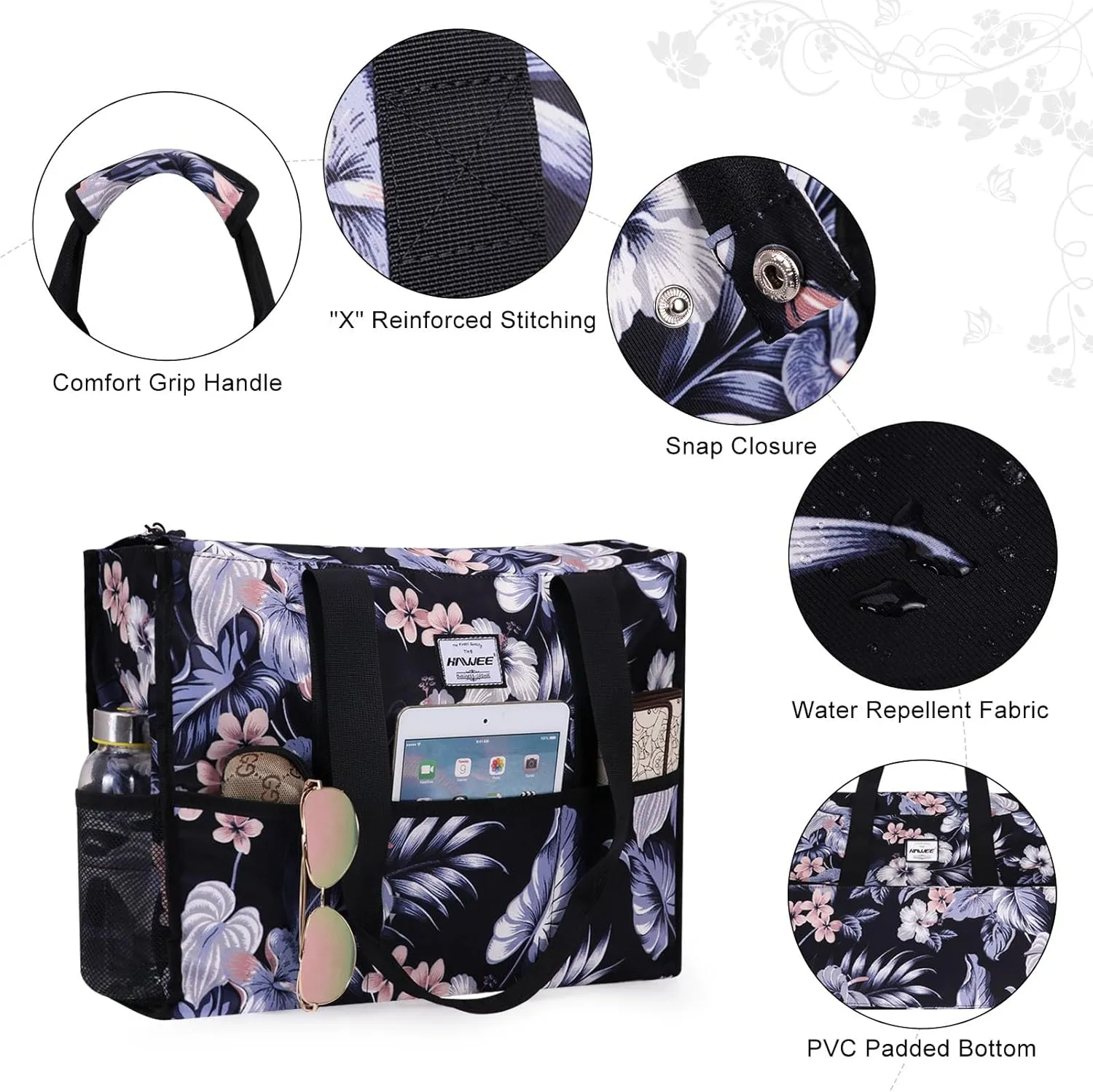 Utility Tote Bag with Laptop Compartment Luggage Sleeve Zippered Multi-pocket Commute Shoulder Purse for Nursing/Work