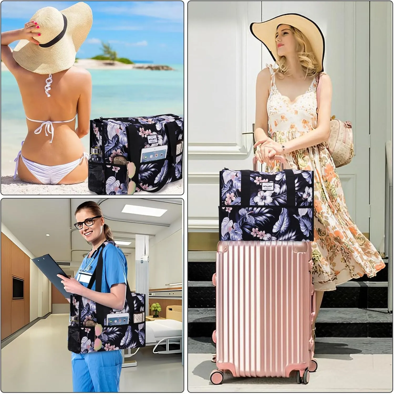 Utility Tote Bag with Laptop Compartment Luggage Sleeve Zippered Multi-pocket Commute Shoulder Purse for Nursing/Work