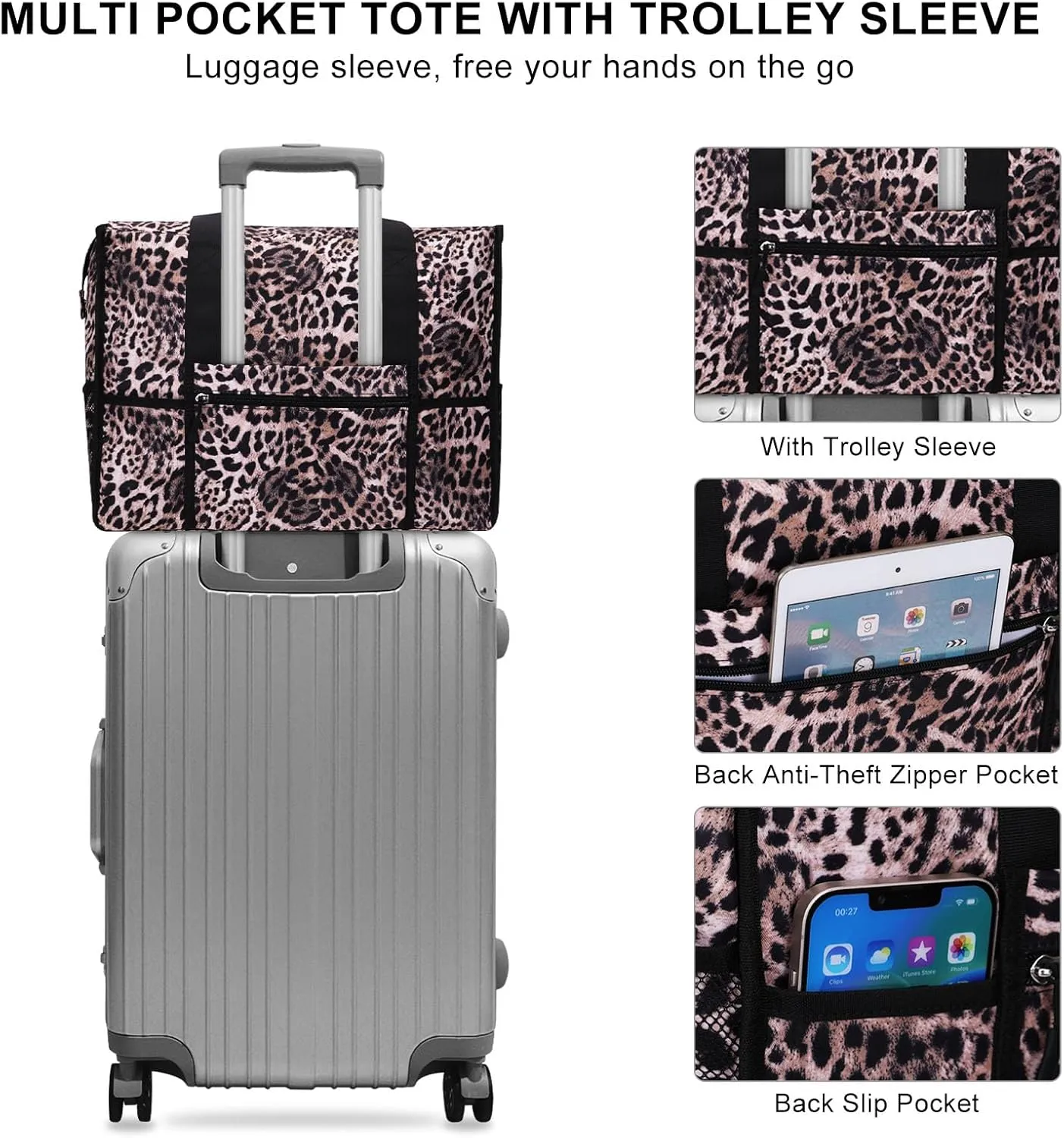 Utility Tote Bag with Laptop Compartment Luggage Sleeve Zippered Multi-pocket Commute Shoulder Purse for Nursing/Work