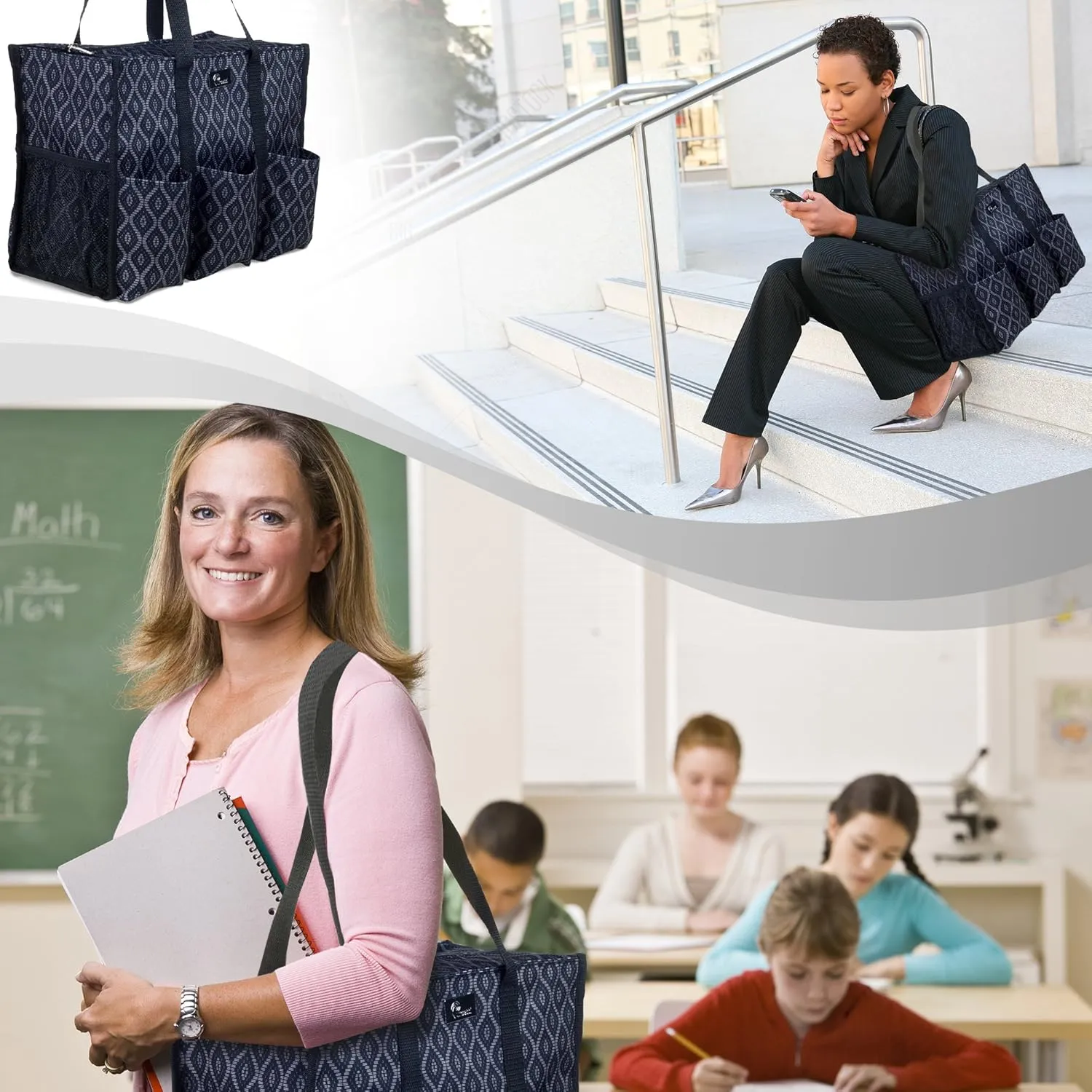 Utility Tote with Pockets & Compartments - Perfect Nurse, Teacher & Work Bag