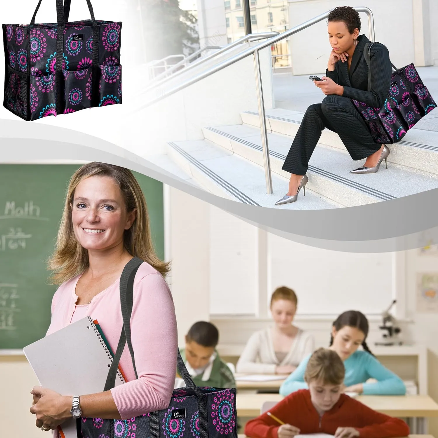 Utility Tote with Pockets & Compartments - Perfect Nurse, Teacher & Work Bag