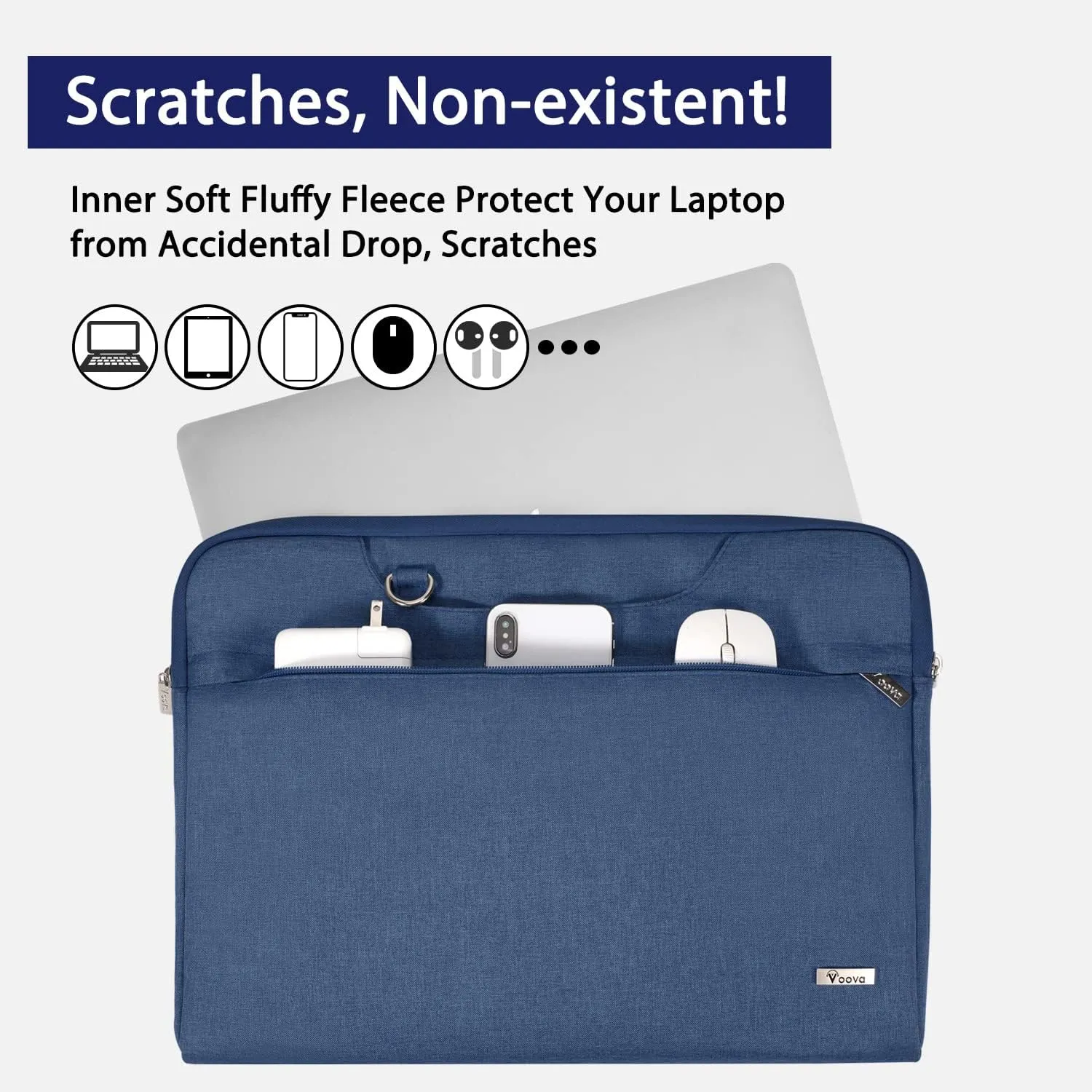 V Voova Laptop Bag 13-14 inch with Shoulder Strap & Handle, Waterproof Laptop Case Sleeve Compatible with 13-14” MacBook Air/MacBook Pro, Slim Briefcase Computer Cover for Men Women, Blue