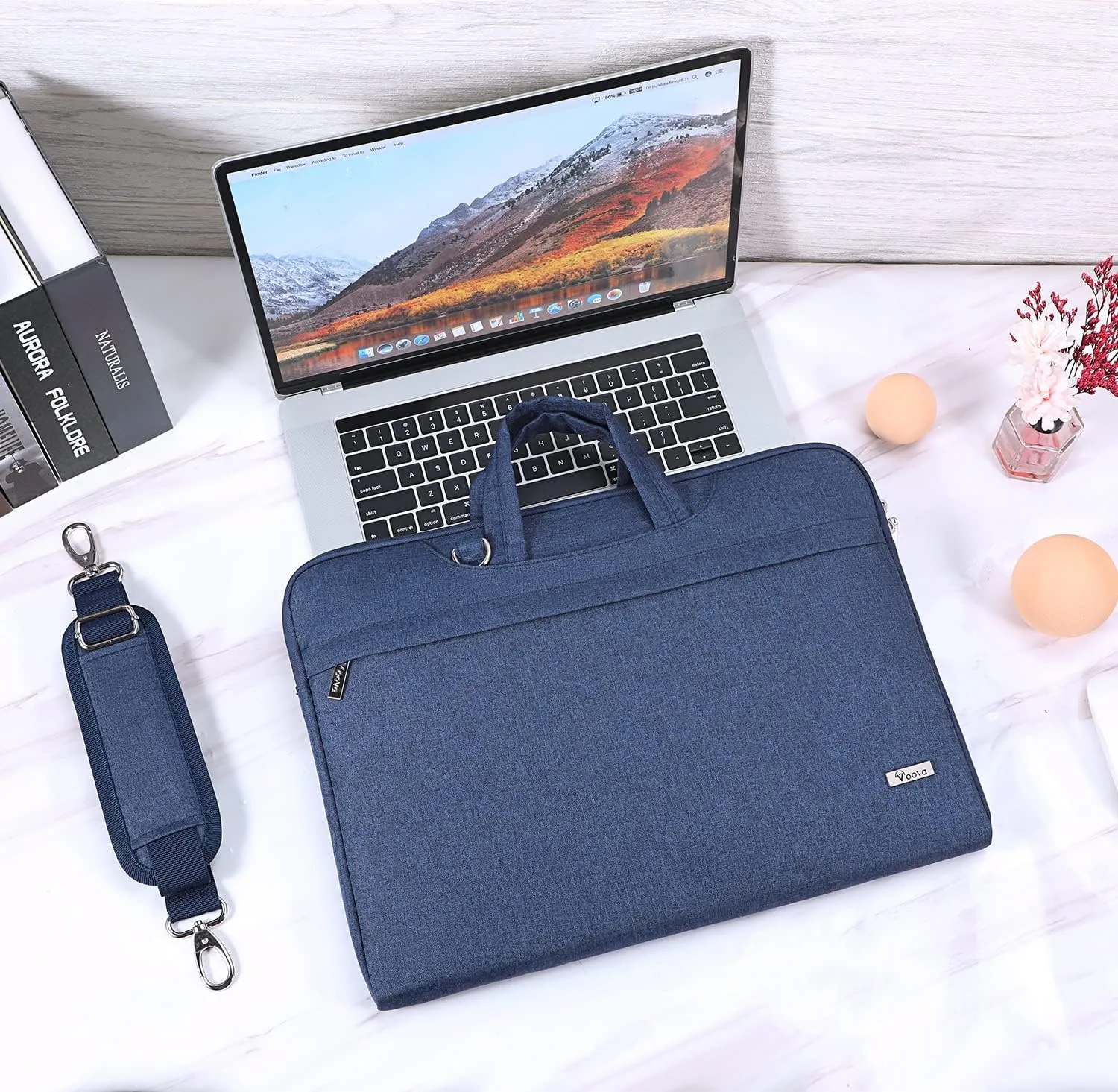 V Voova Laptop Bag 15.6 inch with Shoulder Strap & Handle, Waterproof Laptop Case Sleeve Compatible with 15-16”MacBook Air/Pro, HP Acer Asus Dell Lenovo, Slim Computer Bag for Men Women, Blue