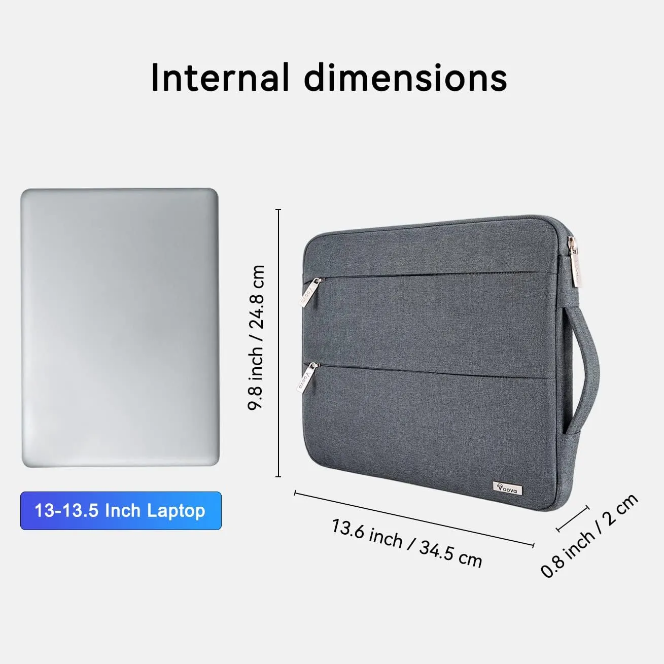 V Voova Laptop Sleeve Carrying Case 13 13.6 Inch for MacBook Air 13 M3/M2/M1, MacBook Pro 13, IPad Pro 12.9, Waterproof Slim Computer Cover Bag with Handle, Dark Grey