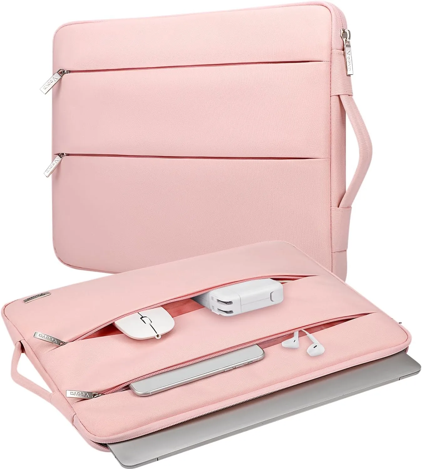 V Voova Laptop Sleeve Carrying Case 15.6 16 Inch for Women,Slim Computer Cover Bag Compatible with MacBook Pro 15/16, Dell xps 15,15-16 Inch HP Dell Asus Acer Laptop, Pink