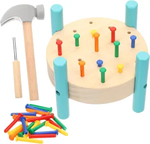 Vaguelly 1Set Wooden Nailing Workbench Hammer for Pounding Bench Educational for Hand Eye Coordination and Active Thinking and Safe Wooden Construction