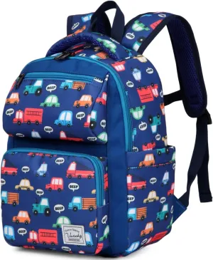 VASCHY Toddler Backpack for Boys, Kids Cute Kindergarten Daycare Children 7L Small Backpack Bookbag for School Travel Bluey Vehicles