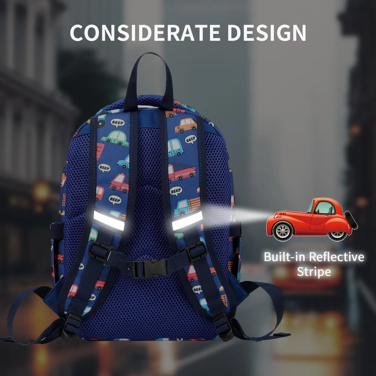 VASCHY Toddler Backpack for Boys, Kids Cute Kindergarten Daycare Children 7L Small Backpack Bookbag for School Travel Bluey Vehicles