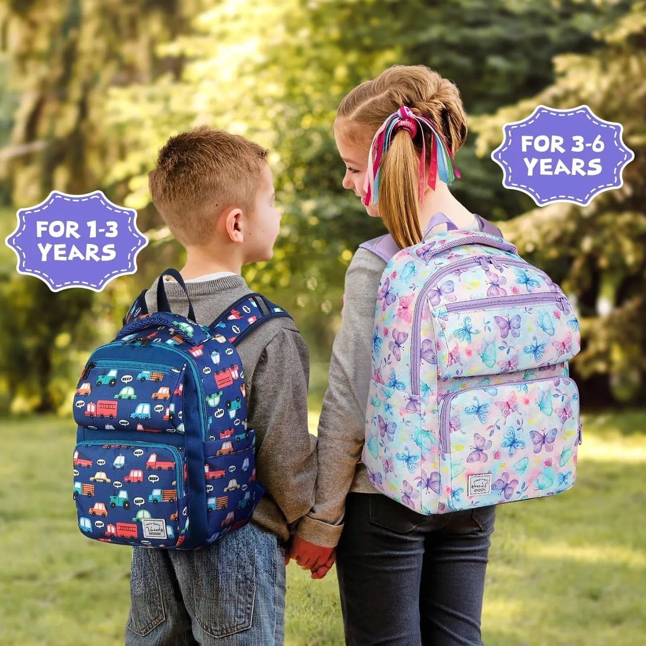 VASCHY Toddler Backpack for Boys, Kids Cute Kindergarten Daycare Children 7L Small Backpack Bookbag for School Travel Bluey Vehicles