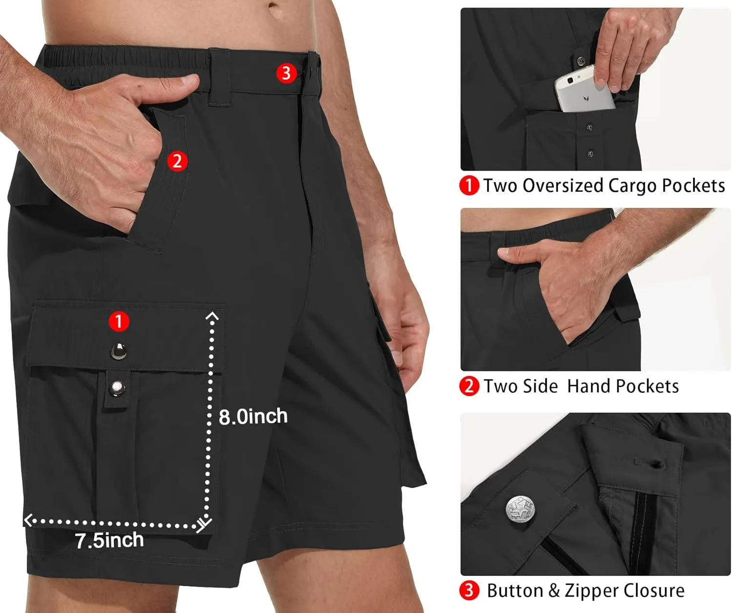 VAYAGER Men's Stretch Cargo Shorts Quick Dry Lightweight Shorts for Hiking Golf Travel Outdoor Casual