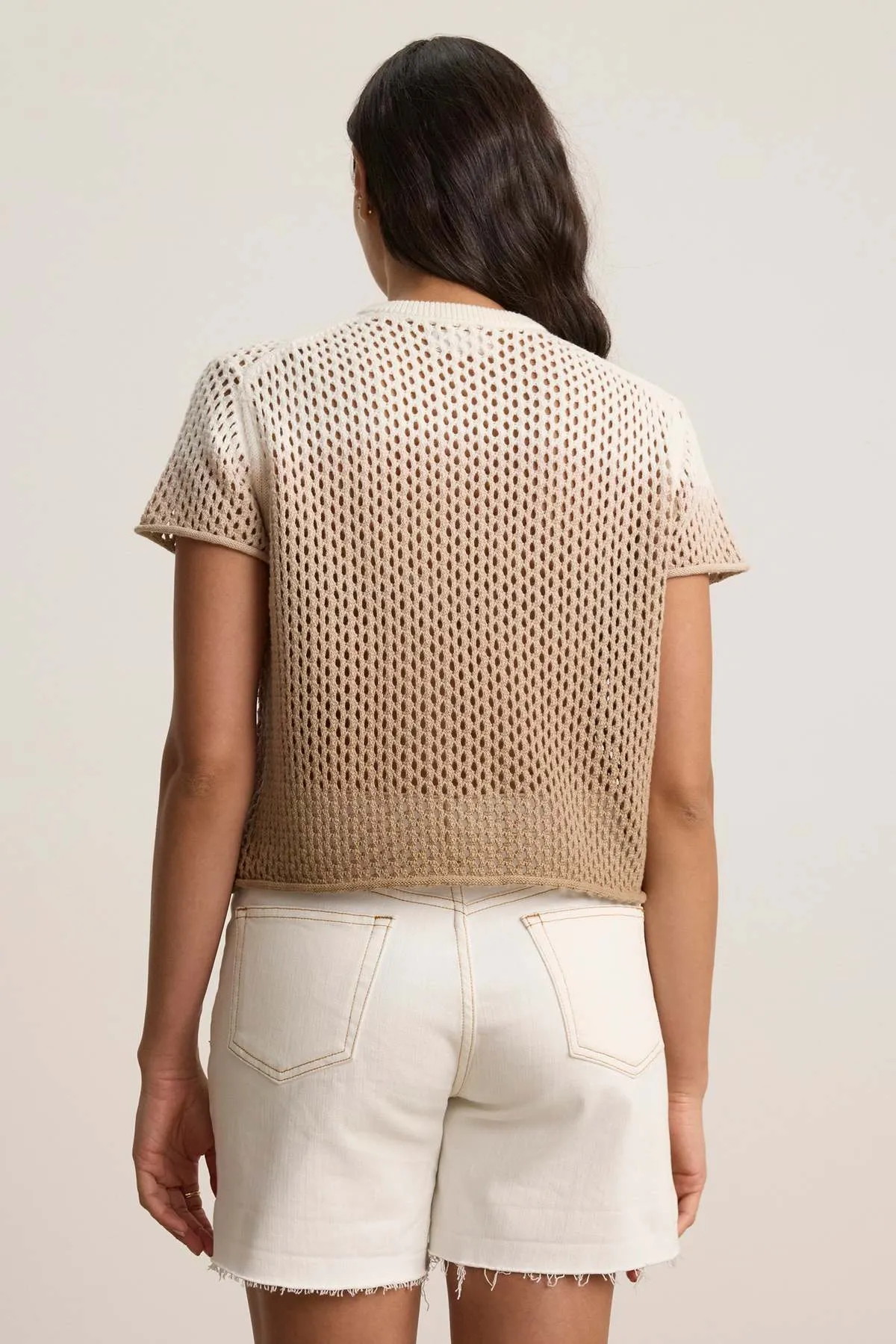 Velvet - Poppy - Cotton Cashmere Mesh Sweater in Stonewall
