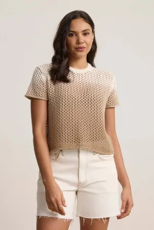 Velvet - Poppy - Cotton Cashmere Mesh Sweater in Stonewall