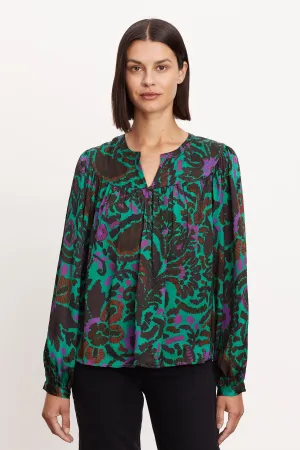 Velvet - Reeve - Amazon Printed Satin Long Sleeve Top in Multi