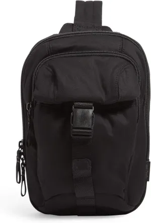 Vera Bradley Women's Cotton Utility Sling Backpack, Black - Recycled Cotton, One Size