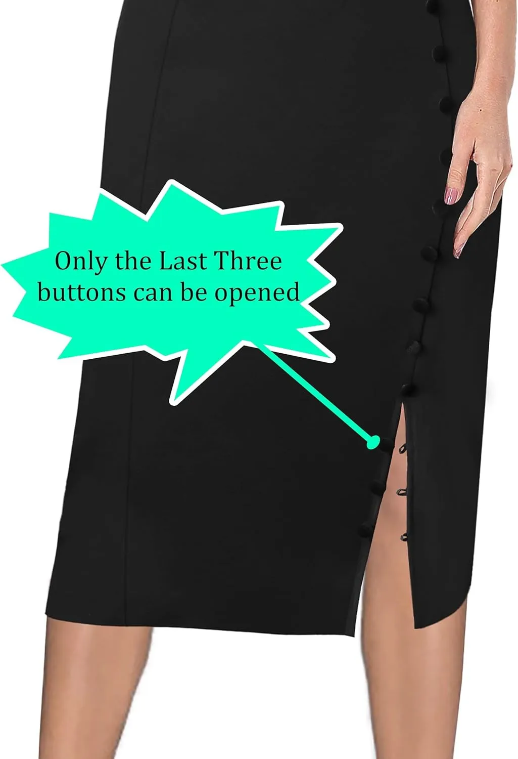 VFSHOW Womens Pleated Notch V Neck Buttons Split Work Office Business Slim Bodycon Pencil Sheath Midi Dress