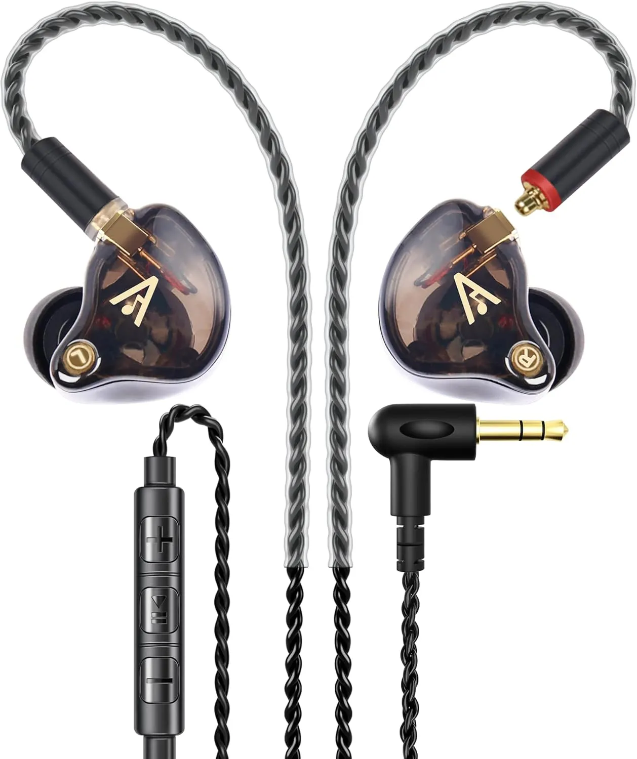 Vibes 201M Wired Earbuds in-Ear Headphones with Mic, Noise Cancelling Bass Driven HiFi Earphones, Tangle-Free Braided Cord, Carry Case, Ear Buds Tips, 3.5mm Jack, Secure Fit (Clear Brown)