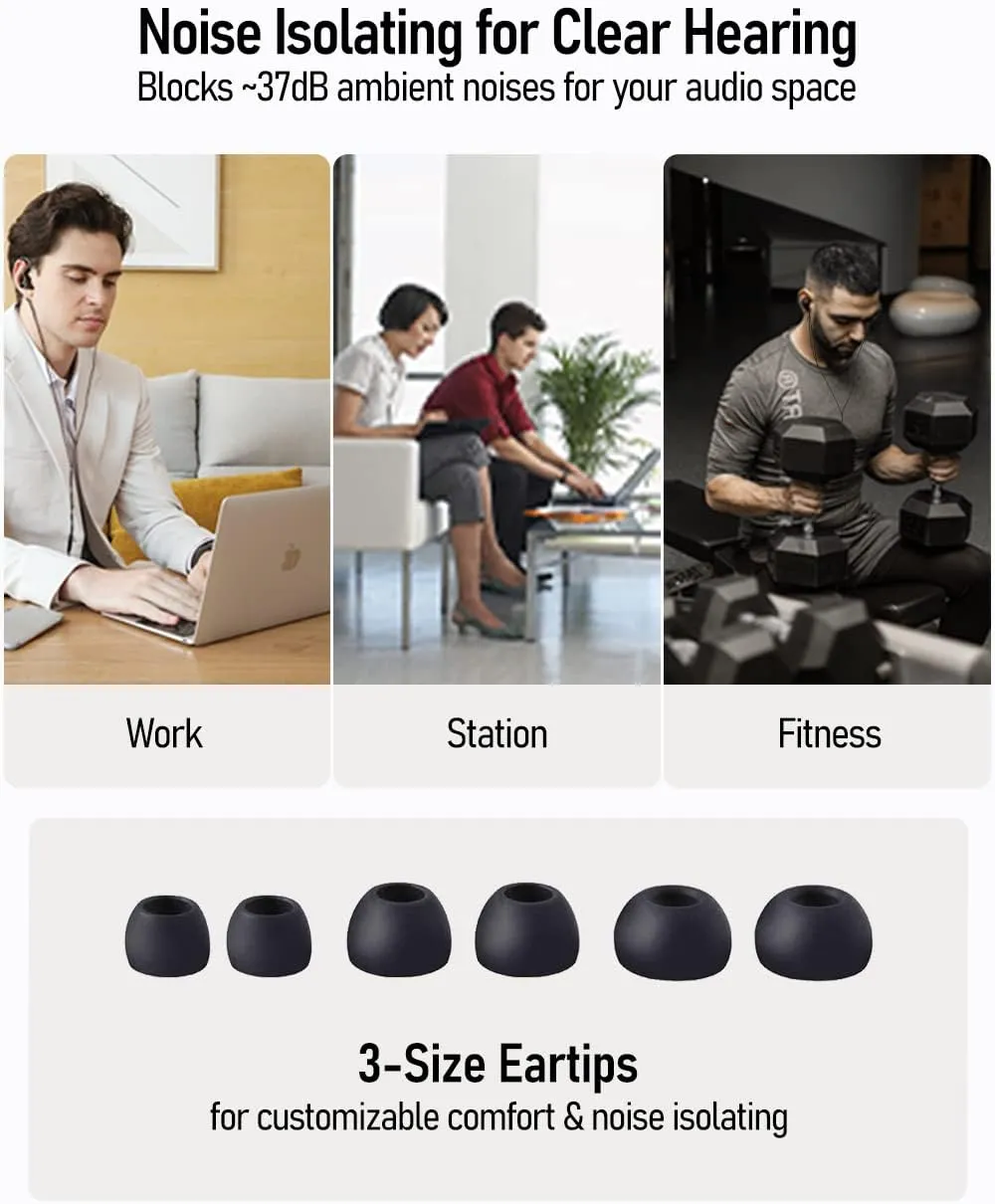Vibes 201M Wired Earbuds in-Ear Headphones with Mic, Noise Cancelling Bass Driven HiFi Earphones, Tangle-Free Braided Cord, Carry Case, Ear Buds Tips, 3.5mm Jack, Secure Fit (Clear Brown)