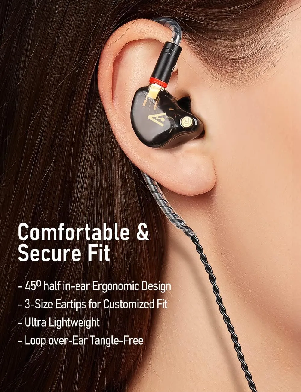 Vibes 201M Wired Earbuds in-Ear Headphones with Mic, Noise Cancelling Bass Driven HiFi Earphones, Tangle-Free Braided Cord, Carry Case, Ear Buds Tips, 3.5mm Jack, Secure Fit (Clear Brown)