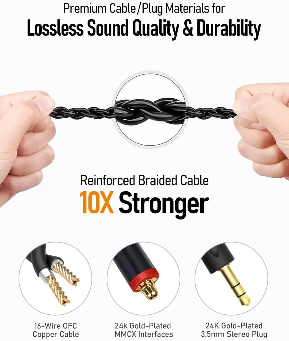 Vibes 201M Wired Earbuds in-Ear Headphones with Mic, Noise Cancelling Bass Driven HiFi Earphones, Tangle-Free Braided Cord, Carry Case, Ear Buds Tips, 3.5mm Jack, Secure Fit (Clear Brown)