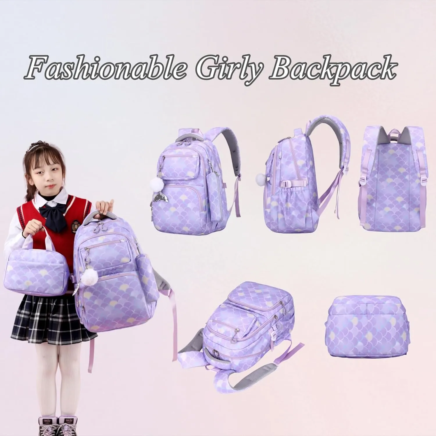 VIDOSCLA Kids Girls Elementary Backpack Students Book Bag Colorful School Bag for Girls