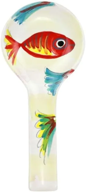 Vietri Pesci Colorati Spoon Rest, 10.5" Terra Bianca Ceramic Cooking/Serving Utensil Tray, Stove/Counter Décor, Multicolor