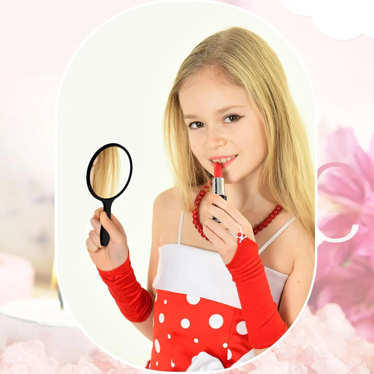 Vinsot 100 Pcs Handheld Mirror Bulk Small Hand Compact Mirrors with Handle Plastic Travel Makeup Portable 3.94 x 2.16 Inch for Birthday Dress up Wedding Practice Pronunciation (Black)