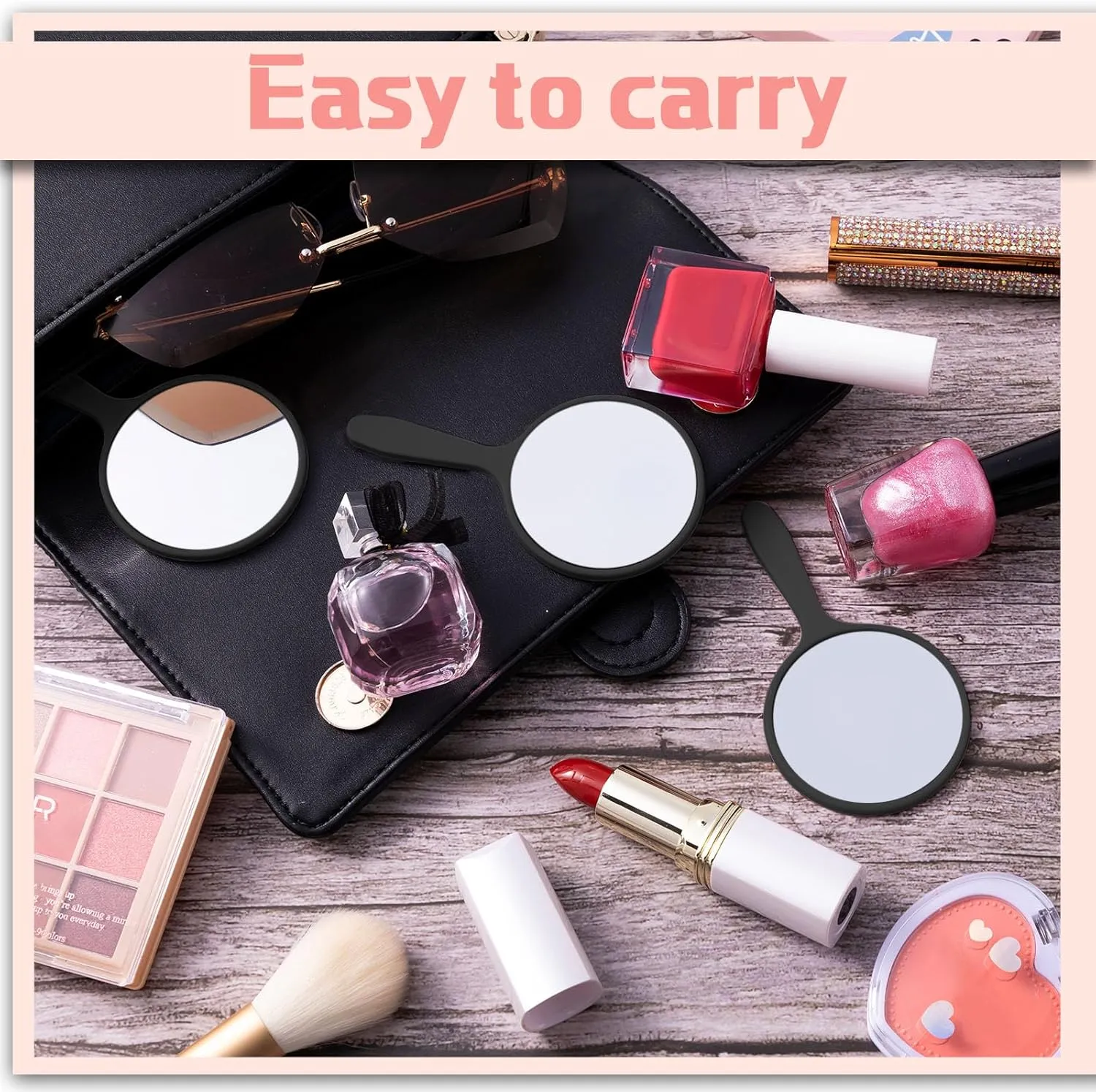 Vinsot 100 Pcs Handheld Mirror Bulk Small Hand Compact Mirrors with Handle Plastic Travel Makeup Portable 3.94 x 2.16 Inch for Birthday Dress up Wedding Practice Pronunciation (Black)