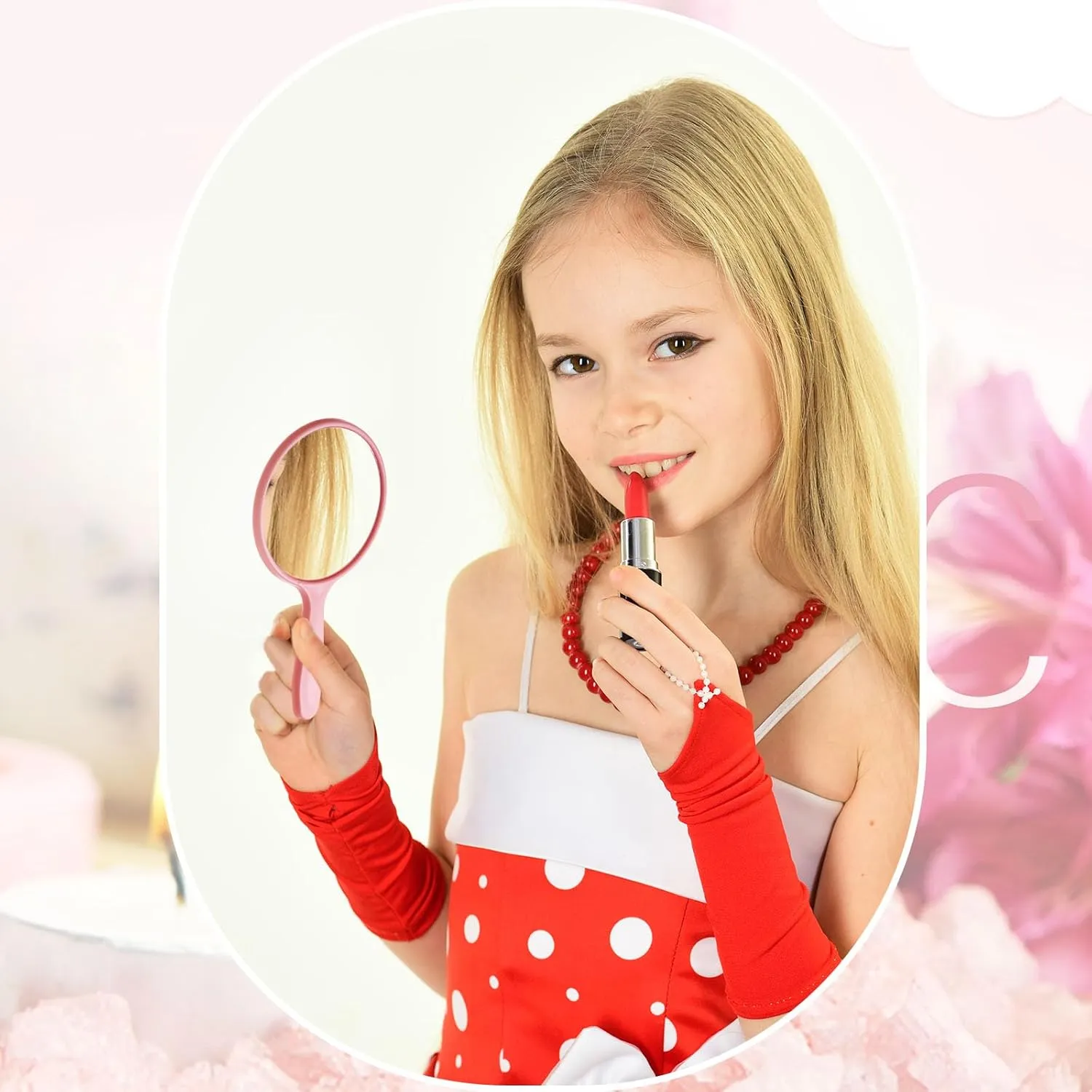 Vinsot 150 Pcs Handheld Mirror Bulk Small Hand Compact Mirrors with Handle Plastic Travel Makeup Portable 3.94 x 2.16 Inch for Birthday Dress up Wedding Practice Pronunciation (Pink)