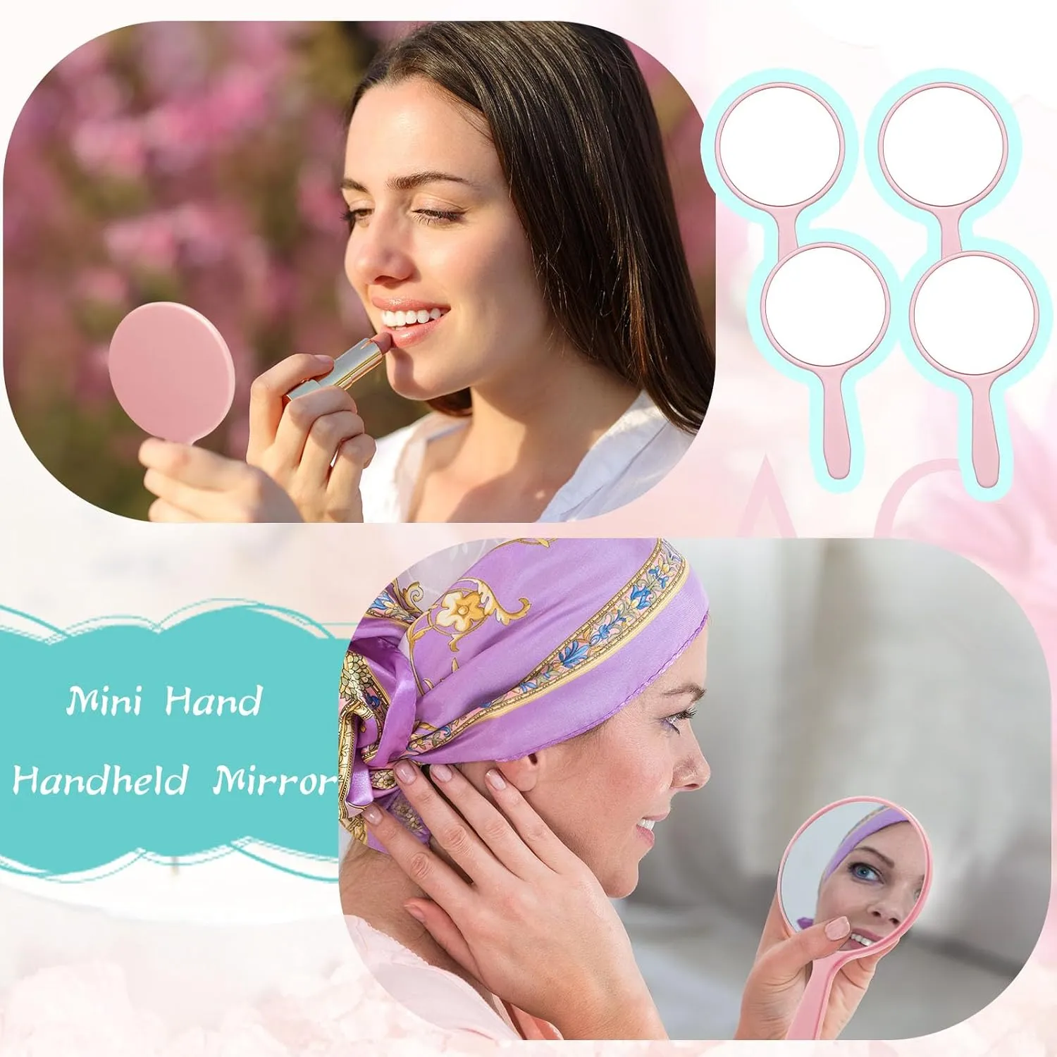 Vinsot 150 Pcs Handheld Mirror Bulk Small Hand Compact Mirrors with Handle Plastic Travel Makeup Portable 3.94 x 2.16 Inch for Birthday Dress up Wedding Practice Pronunciation (Pink)