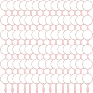 Vinsot 150 Pcs Handheld Mirror Bulk Small Hand Compact Mirrors with Handle Plastic Travel Makeup Portable 3.94 x 2.16 Inch for Birthday Dress up Wedding Practice Pronunciation (Pink)