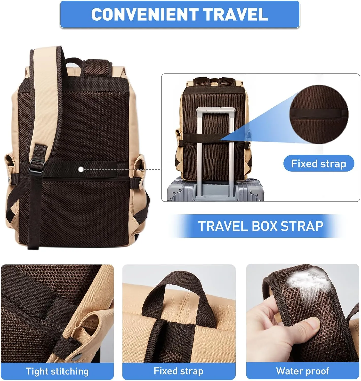 Vintage Backpack Daypacks for men women, with 15.6" Laptop compartment Water Resistant Casual Backpack for College Travel Hiking Climbing (khaki)